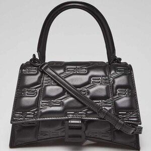 Balenciaga Black Embossed Leather Hourglass Small Top Handle Bag